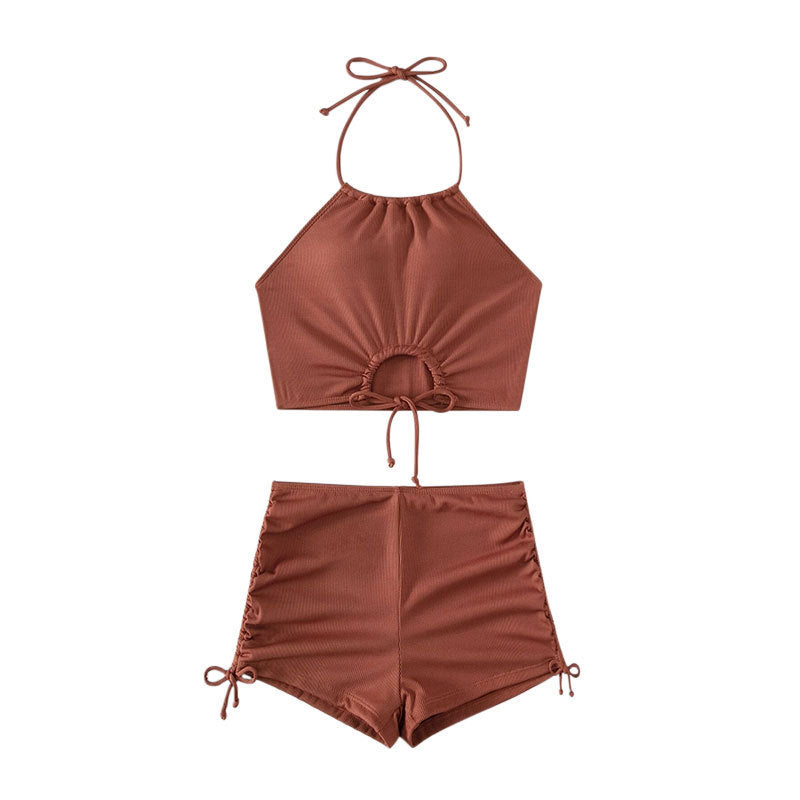New solid color sling split swimsuit women's boxer sports beach bikini swimsuit