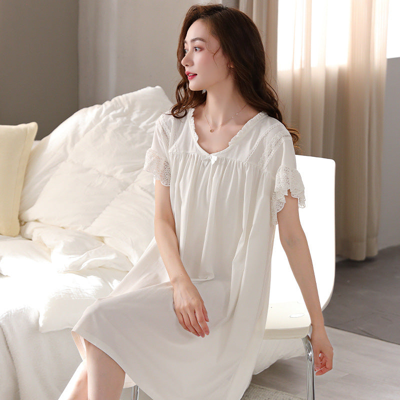 Summer modal nightdress ladies summer thin section large size simple casual youth  short-sleeved elastic home clothes