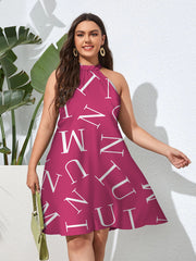 فستان نسائي مقاس كبير مطبوع عليه حروف كاجوال بأربطة مثير للحفلات بدون أكمام شارع عالي بوهو 