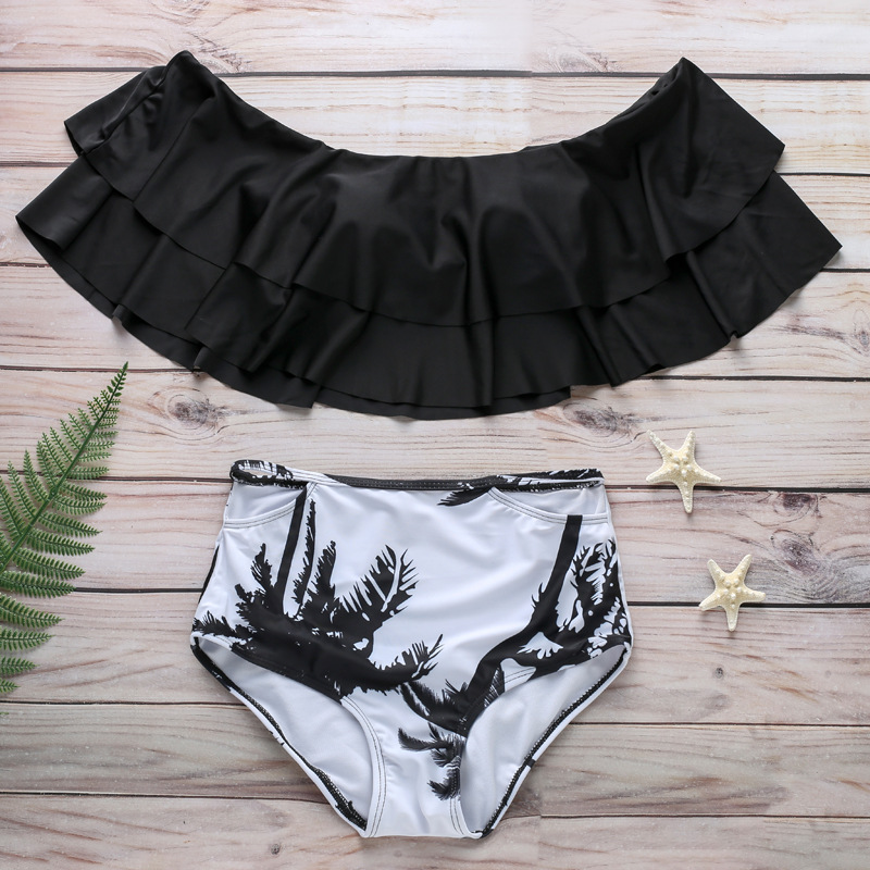 Bikini Swimsuit European and American fashion ruffled one-shoulder split swimsuit