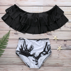 Bikini Swimsuit European and American fashion ruffled one-shoulder split swimsuit