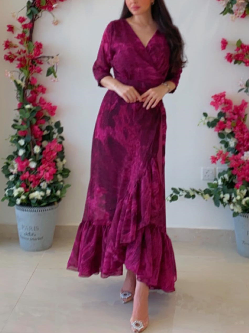 Burgundy Printed Dress