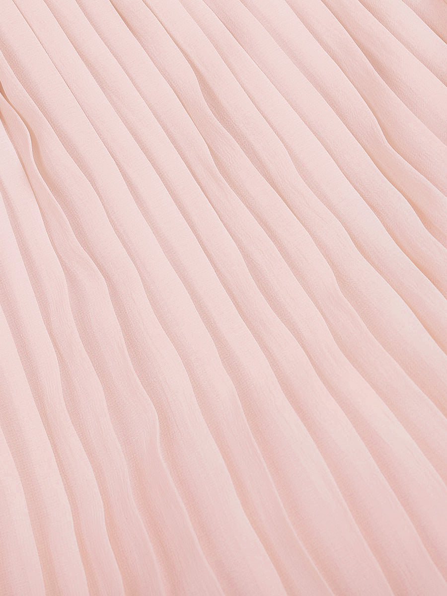 Pink chiffon elegant ruffled pleated dress
