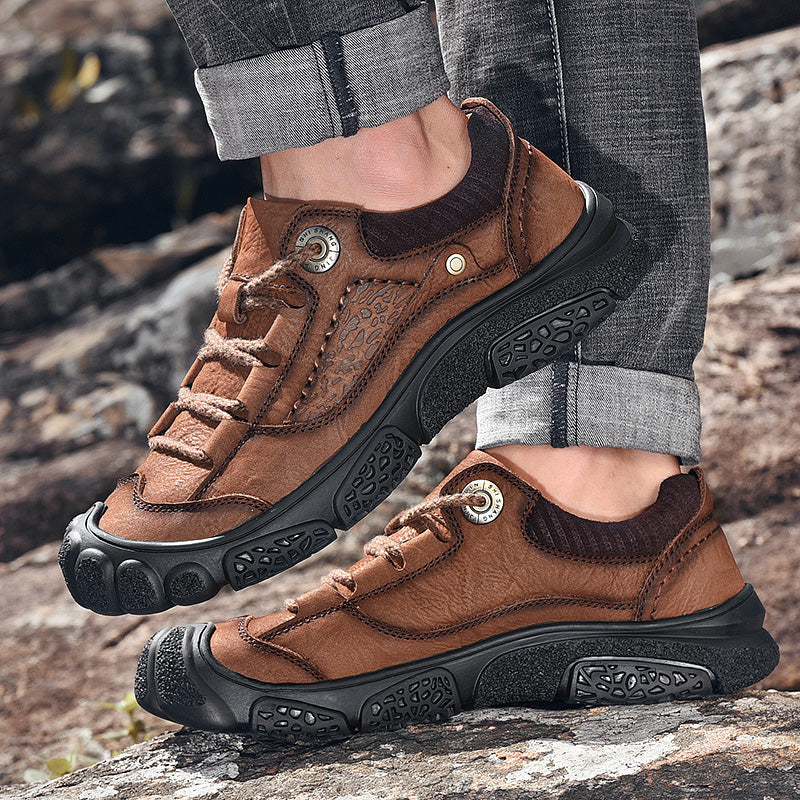 Men's shoes leather spring breathable leisure frosted leather shoes sports outdoor hiking shoes men's non-slip wear-resistant