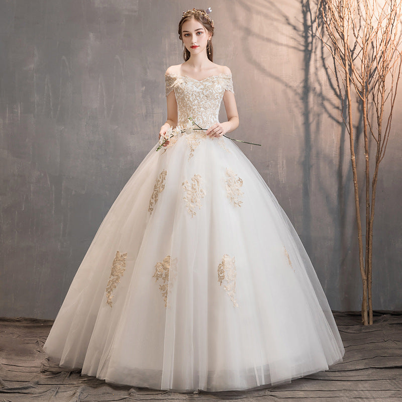 The new Hepburn one-shoulder French starry bride dream heavy industry trailing female forest