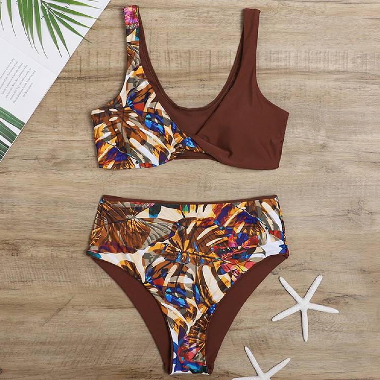 New Print V Neck Bikini Female Swimsuit Women Swimwear High Waist Bikini Set Bather Bathing Suit Swim Lady