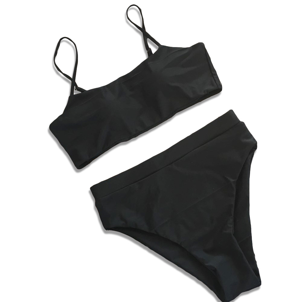 Bikini European and American fashion high waist swimsuit solid color double-sided split swimsuit