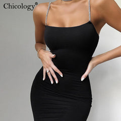 Chicology diamond thin strap bodycon sexy mini dress party club sleeveless women 2023 summer fashion outfit female short clothes