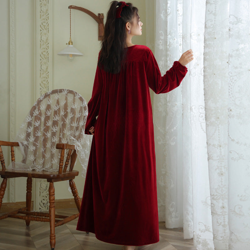 New Women gold velvet Pajamas  Dress Robe Home Wear Long Sleeve Nightgowns Female Autumn Winter Warm Bathrobes Sleepwear