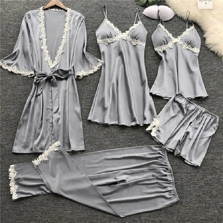 flower printing women Pajama Sets pajamas nightgown Silk sleepwear women's underwear robes babydolls set 5pcs pajamas lingerie