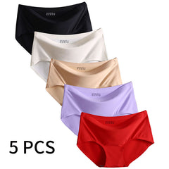 5 pieces of ladies sexy seamless solid color one piece ice silk  color panties