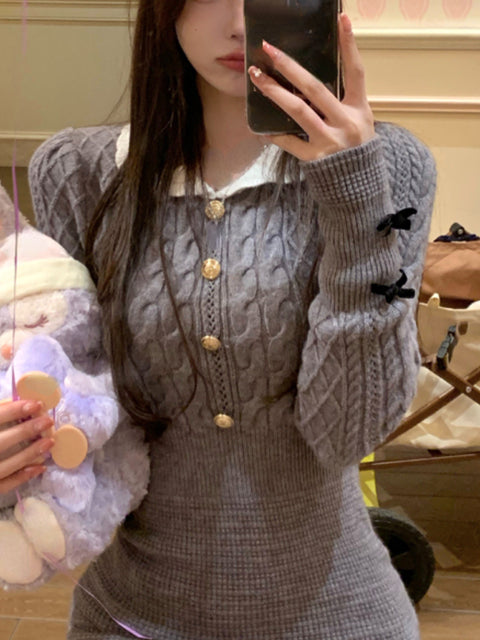 2022 الشتاء أنيقة فستان منسوج المرأة Kawaii الملابس Bodycon Y2k فستان قصير المرأة سليم المجهزة فستان قطعة واحدة الكورية موضة الموضة