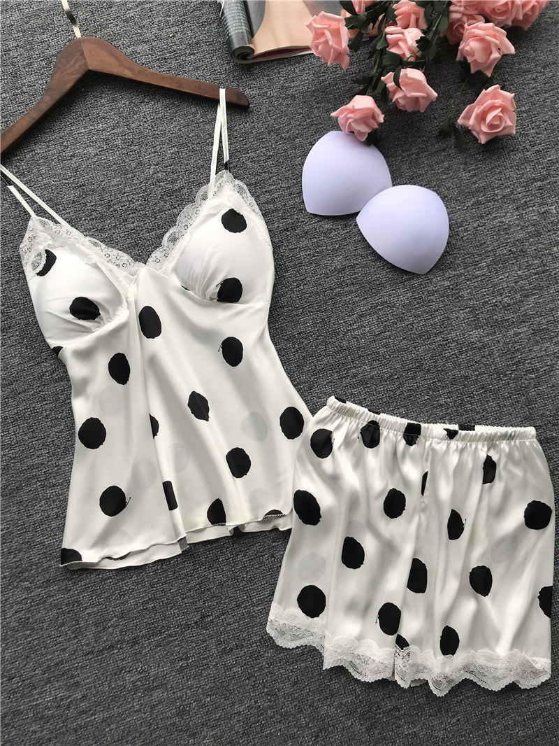 Sexy Ladies Sexy Lingerie Big Polka Dot Ladies Sling Pajamas Home Service Set