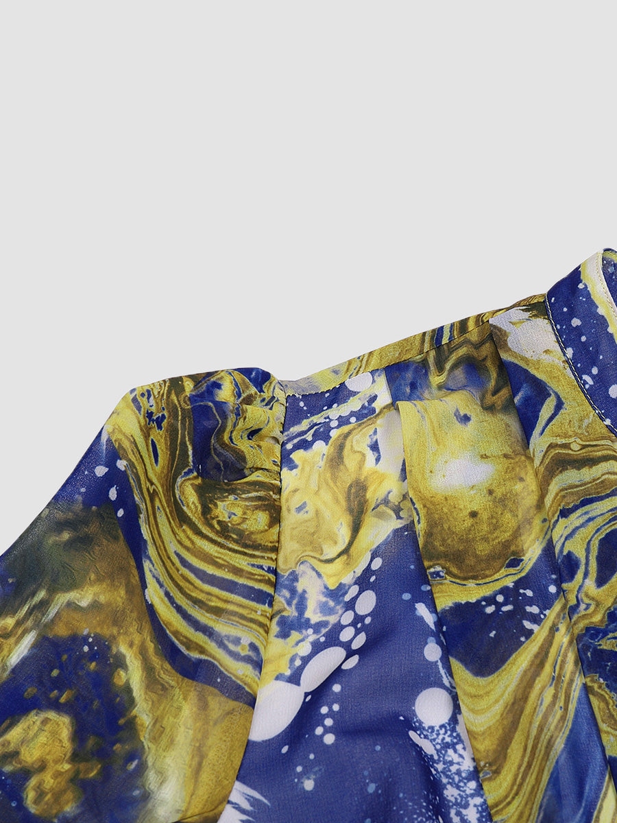 Yellow Printed Rendering Waist  Dress