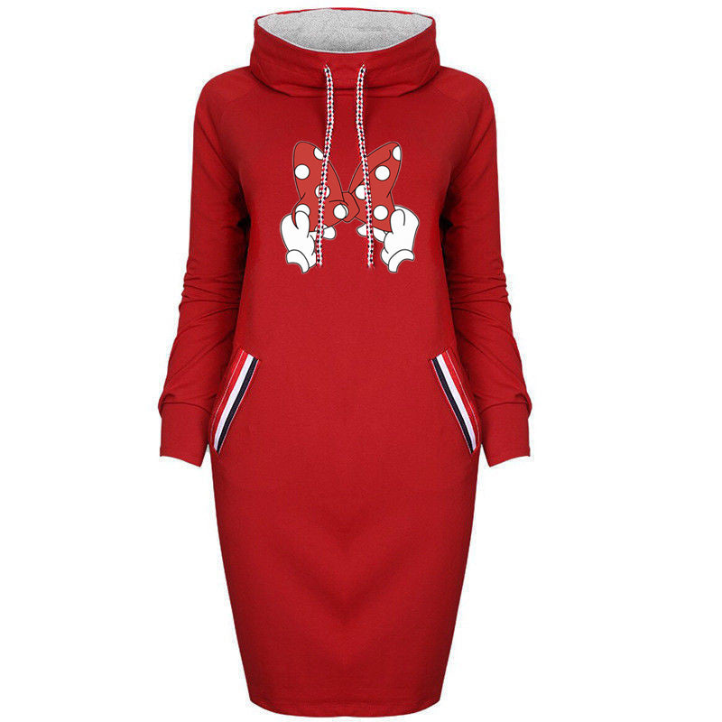 Spring Autumn Long Sleeve Mickey Mouse Cartoon Turtleneck Sweater Dress