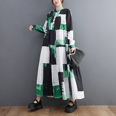 European Trendy Plus Size Women's Clothing 2023 Autumn    Printed Shirt Skirt Spliced Mid-Length Dress Long