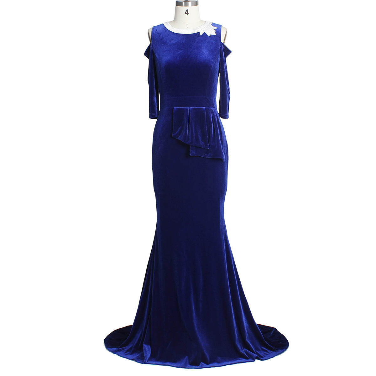 Pure color temperament slim off-shoulder evening dress