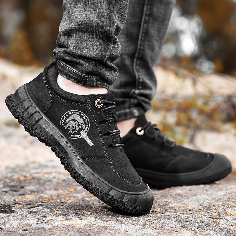 Leather shoes men's large size outdoor real cowhide first layer dad shoes non-slip high-top hiking shoes