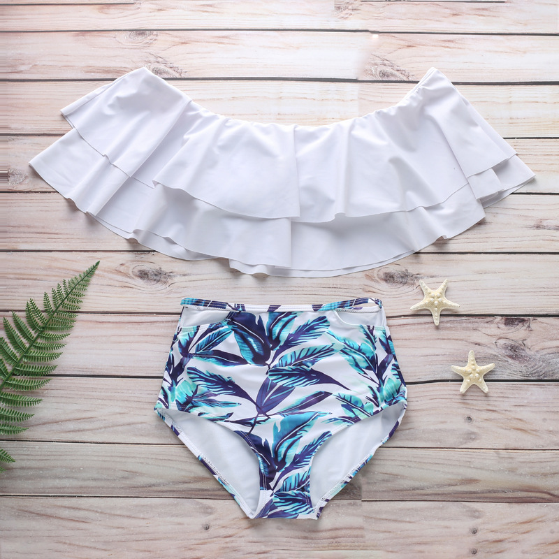 Bikini Swimsuit European and American fashion ruffled one-shoulder split swimsuit