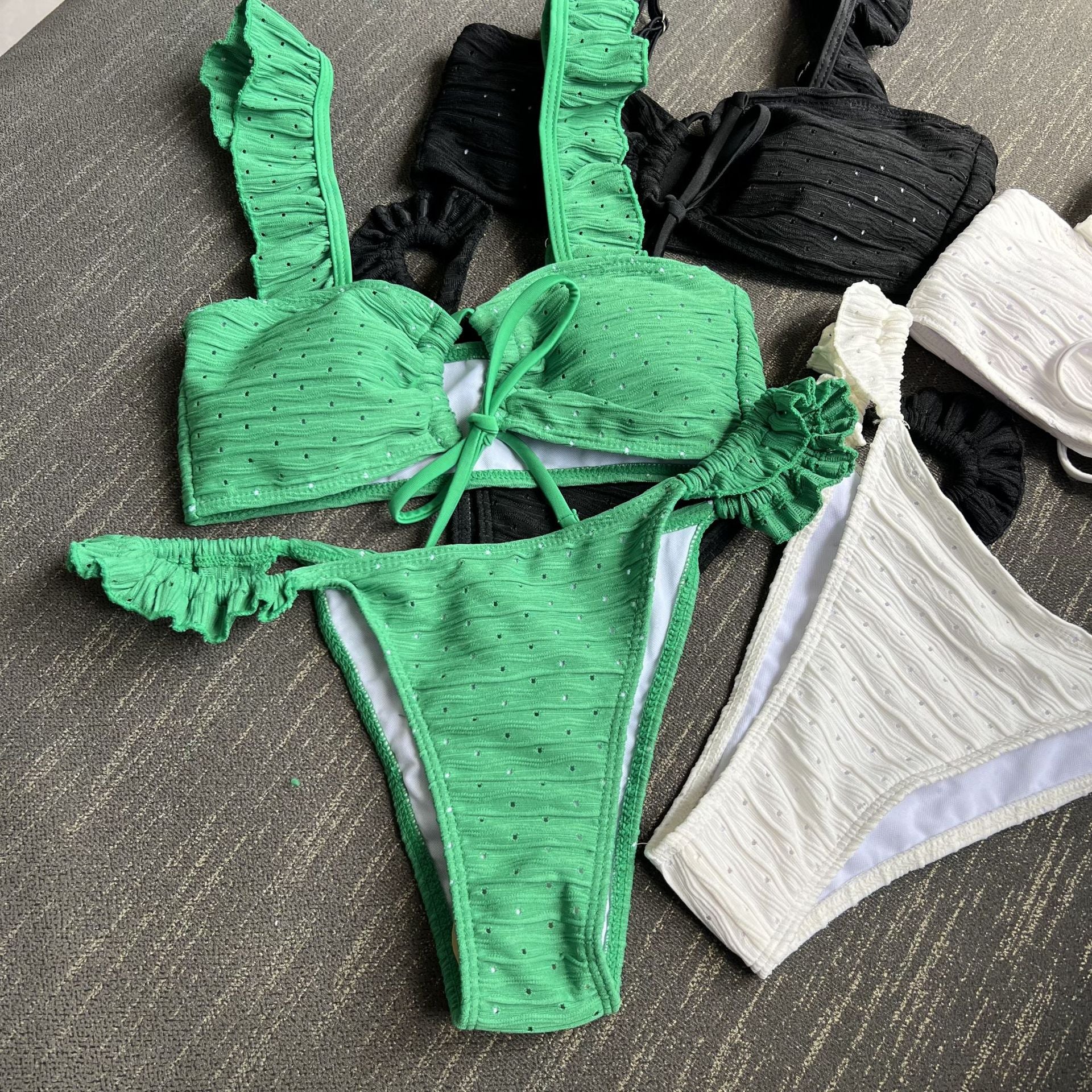 European and American new sexy lace-up drawstring pleated swimsuit swimsuit bikini bikini