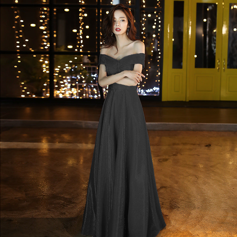 One-shoulder annual meeting evening dress female 2022 new temperament light luxury niche banquet design sense host bridesmaid dress