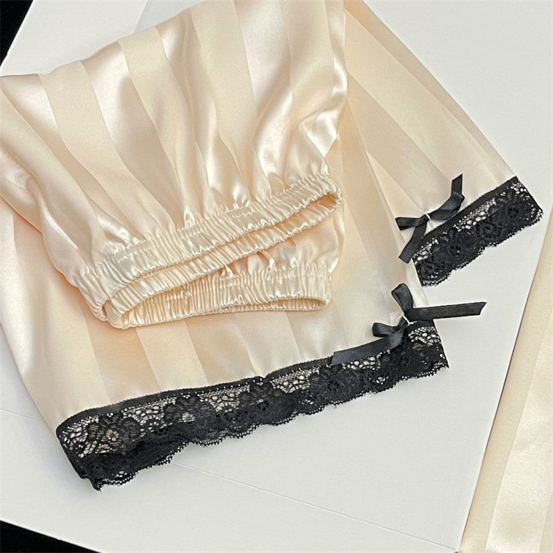 Luxurious chic summer silky women's pajamas short-sleeved home clothes thin section  silk suit