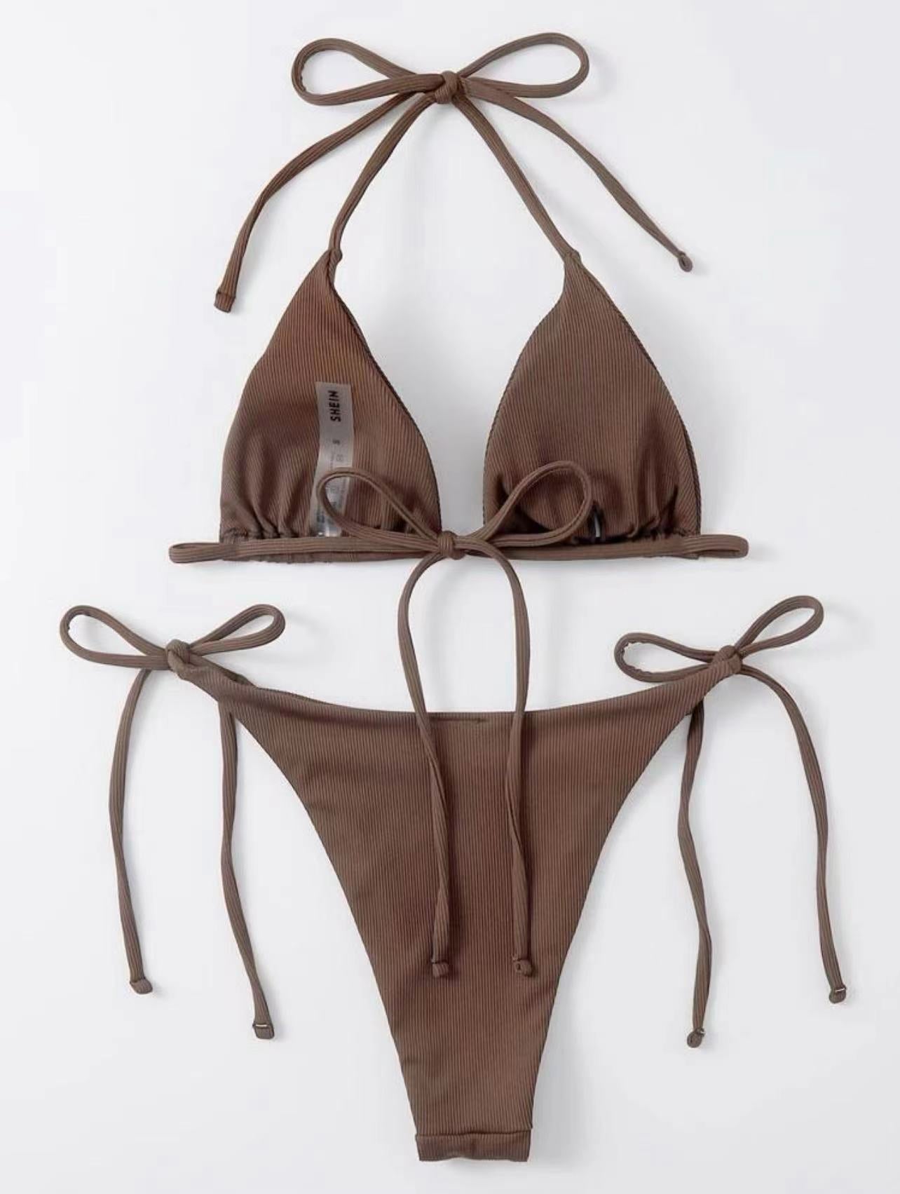 2023 European and American new sexy three-point small pit strip split swimsuit bikini bikini