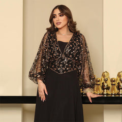 2023 ثوب جديد لصيف الشرق الأوسط مسلم بالترتر رداء للسيدات العربيات فستان أسود فاتح