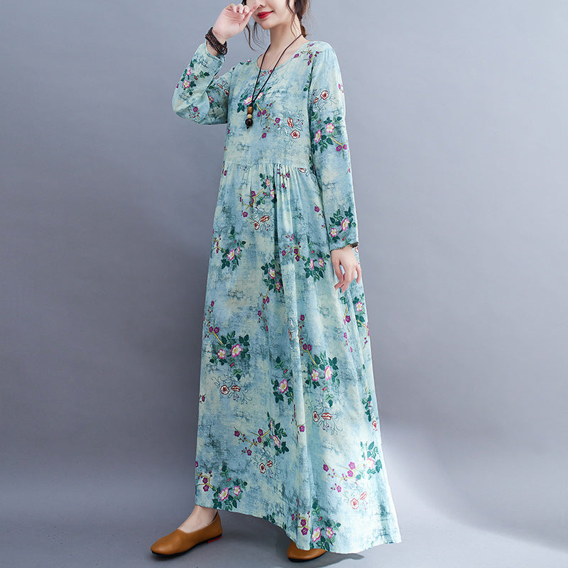 Middle-aged fat mother clothing 180 jin plus fat plus size dress retro print long skirt temperament women's skirt