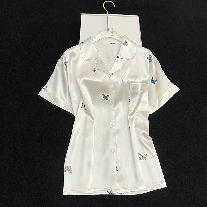 Summer silk ice silk thin  silk suit women's pajamas short-sleeved shorts pajamas home clothes