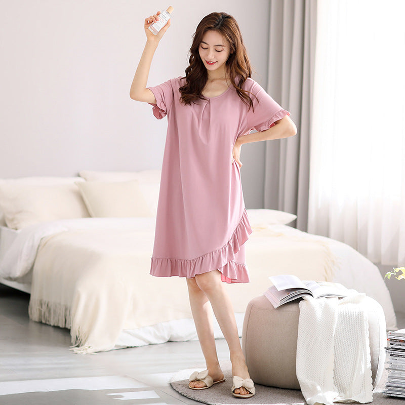 فستان صيفي نسائي جديد لعام 2023 مصنوع من القطن الرائع ومضاد للمحدب مع وسادة صدر فستان نوم خدمة منزلية بيجامات للسيدات بلون سادة