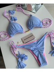 New backless braided rope bikini triangle swimsuit European and American multicolor swimwear