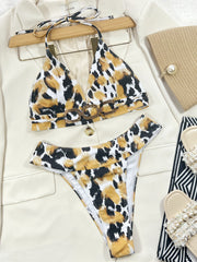 European and American style women's sexy leopard print new ins style hot style seaside vacation camisole briefs split swimsuit bikini set