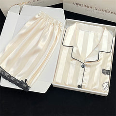 Luxurious chic summer silky women's pajamas short-sleeved home clothes thin section  silk suit