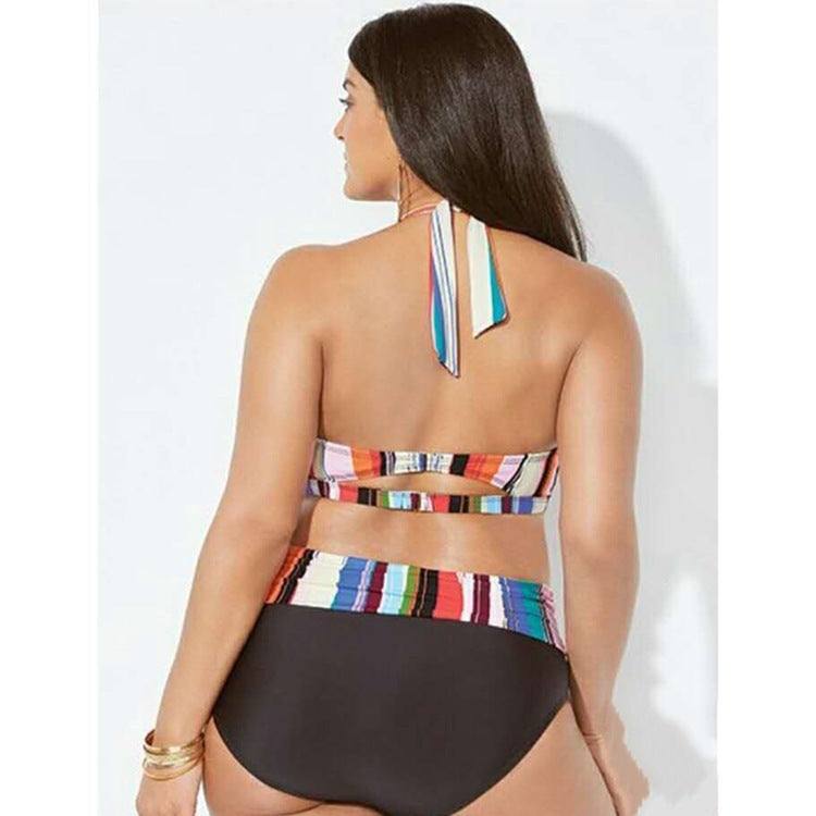 جديد كبير الحجم بيكيني الأوروبية والأمريكية حجم كبير زي سباحة من قطعتين السيدات عالية الخصر رقيقة مطبوعة الدهون امرأة بيكيني 