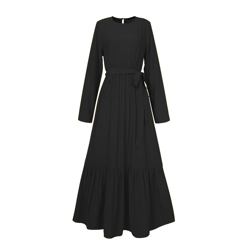 ZANZEA - Langes muslimisches Kleid mit Rüschensaum, lange Ärmel, einfarbig, Sommer, Dubai, Türkei, Abaya, Hijab, Plus Size