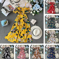 [فستان بحمالات بدون أكتاف برقبة واحدة] فستان رمضاني على الطراز العرقي العربي ذو ثنيات على شاطئ البحر لقضاء العطلات والترفيه فستان مطبوع يناسب الجميع