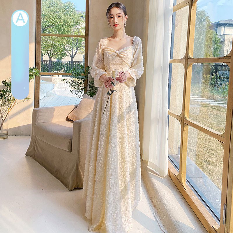 Best-selling new champagne bridesmaid dresses 2022 new spring long-sleeved high-quality niche sister group dress skirt women can usually wear