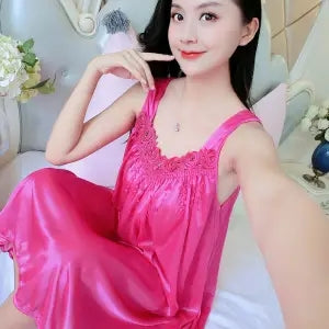 Ice silk sling nightdress thin pajamas women summer Korean style lace sweet vest skirt home service