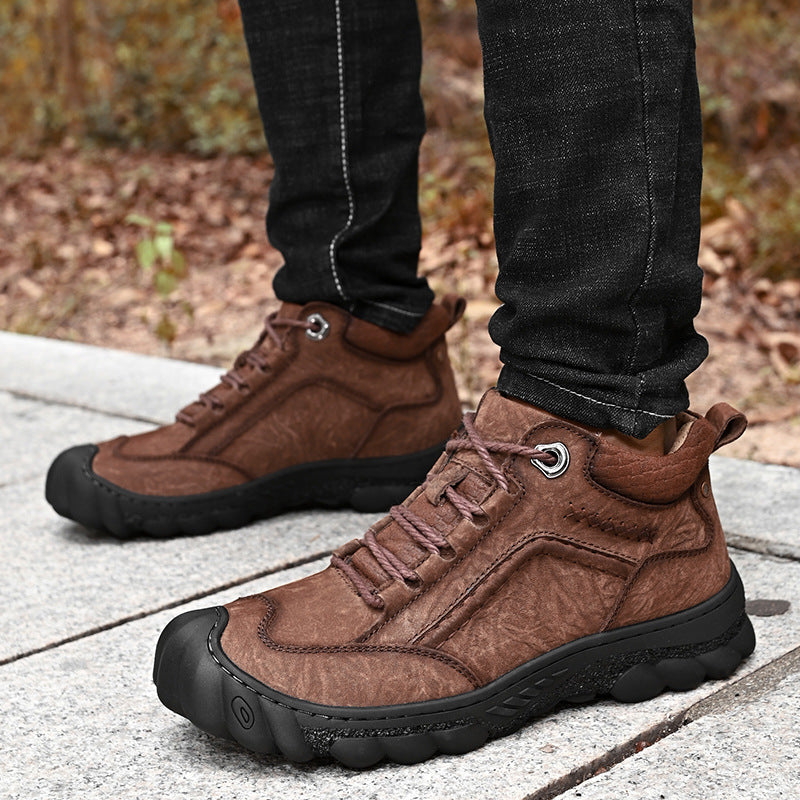 Men's shoes casual leather shoes men's spring and summer new British  -top shoes men's middle-aged outdoor breathable hiking shoes men