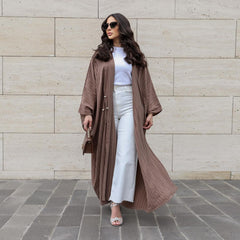 Middle Eastern Arab robe modest2023 Muslim Dubai fashion European solid color striped bat sleeve casual large size cardigan