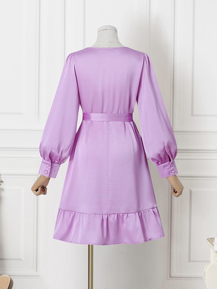 ZANZEA Women Elegant Dresses Solid V-Neck Long Sleeve Thigh Length Dress Fashion Holiday Casual Loose Ladies Vestido Plus Size