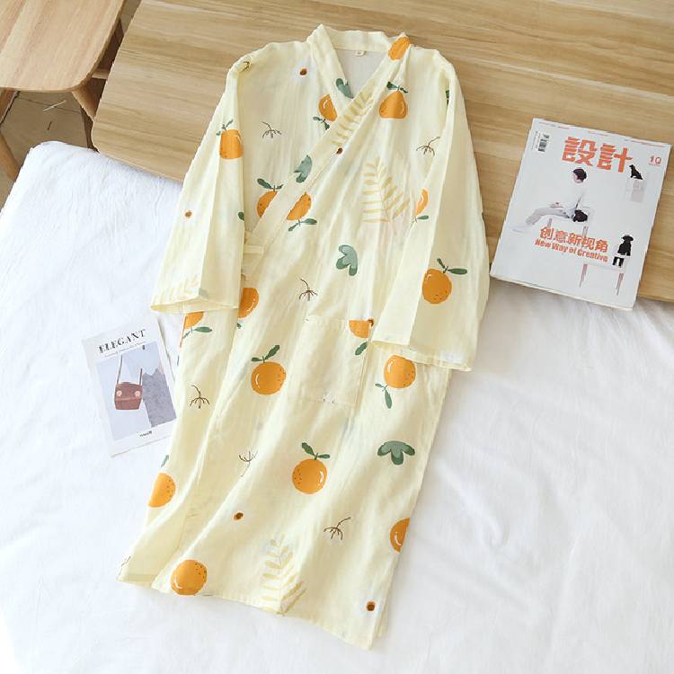 New Ladies Pajamas  Cotton Gauze Kimono Robes for Women Thin  7 Points Sleeve SPA Home Wear Cotton Bathrobe Summer Cool