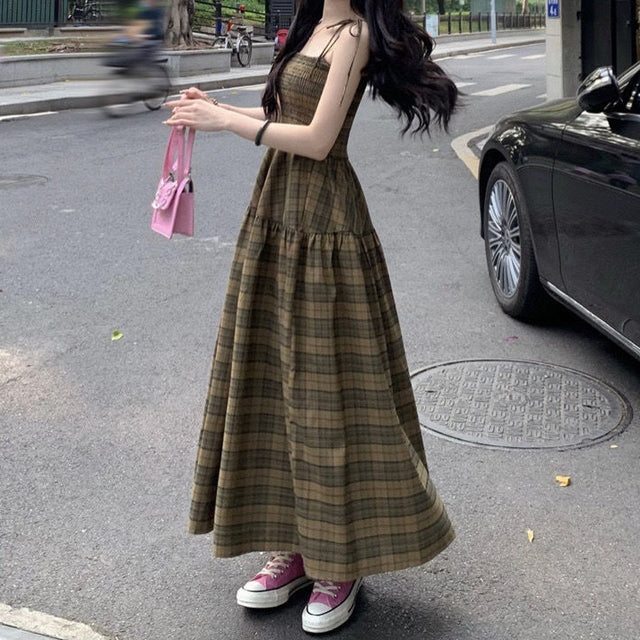 Plaid Millennium Bug Long Daily Chic Sundress Beach Body Slim Pullover Design Fashion Summer Dress Women 2023 Korean Style