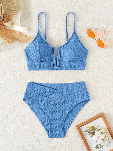 Waist Bikinis Swimwear Women Deep V Neck Solid Swimsuit 2023 Female  Push Up Beachwear Bathing Set Beach Wear