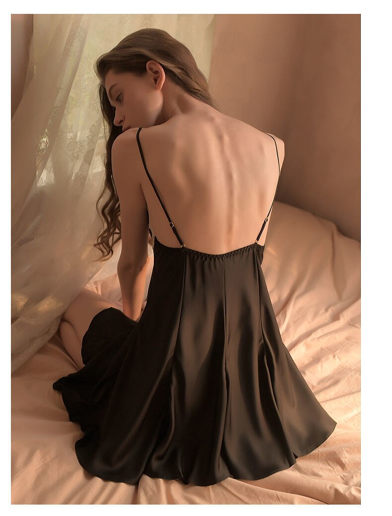 QWEEK Silk Nightgown Women Satin Sexy Sleepwear White  Dresses Ladies Lace Nightwear French Elegant Homewear Mini Skirts