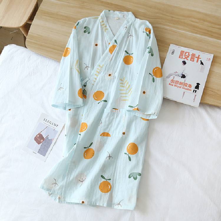 New Ladies Pajamas  Cotton Gauze Kimono Robes for Women Thin  7 Points Sleeve SPA Home Wear Cotton Bathrobe Summer Cool