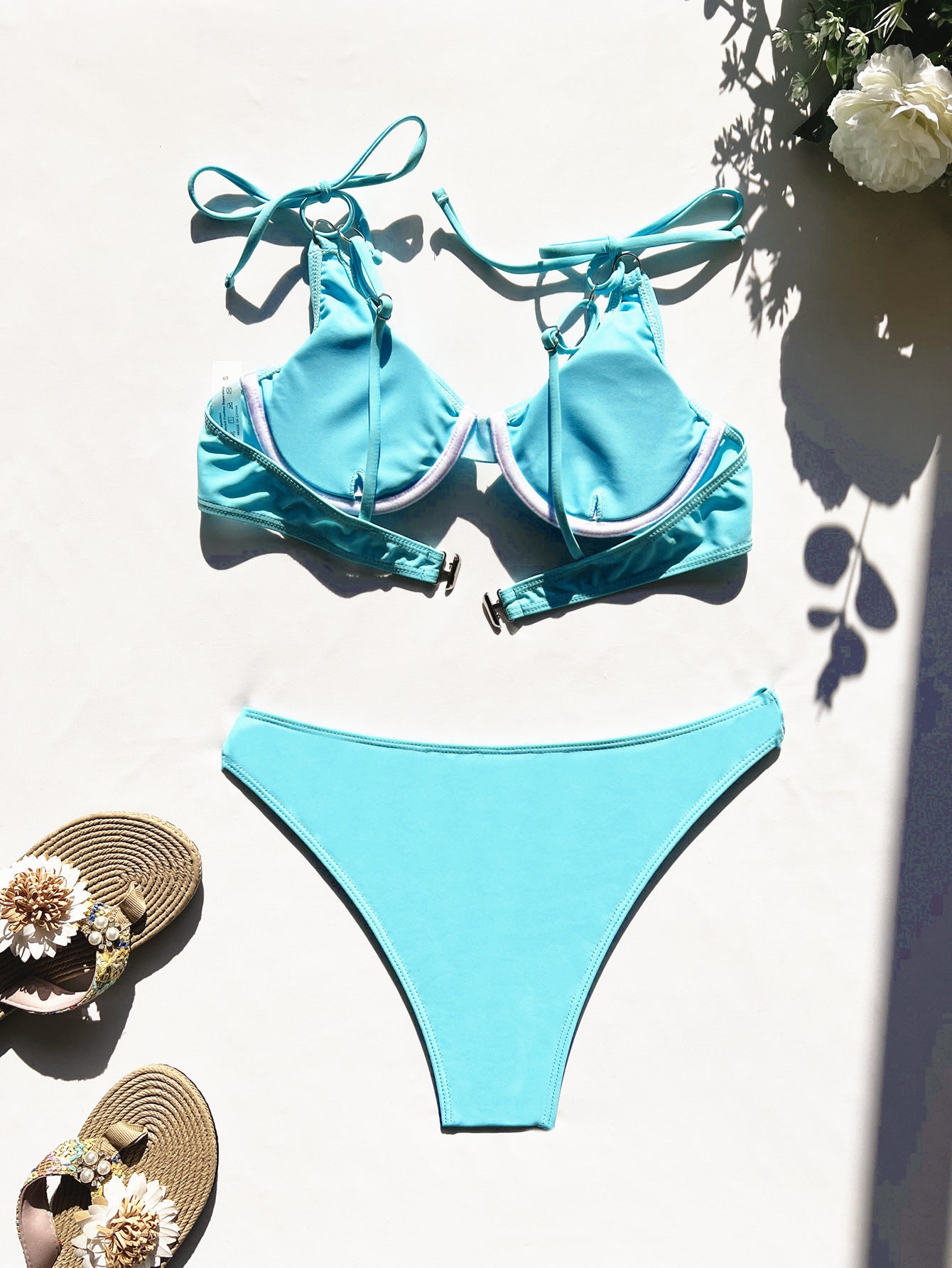 Chan double new bikini underwire swimsuit European and American sexy swimsuit women's gathered swimwear solid color bikini
