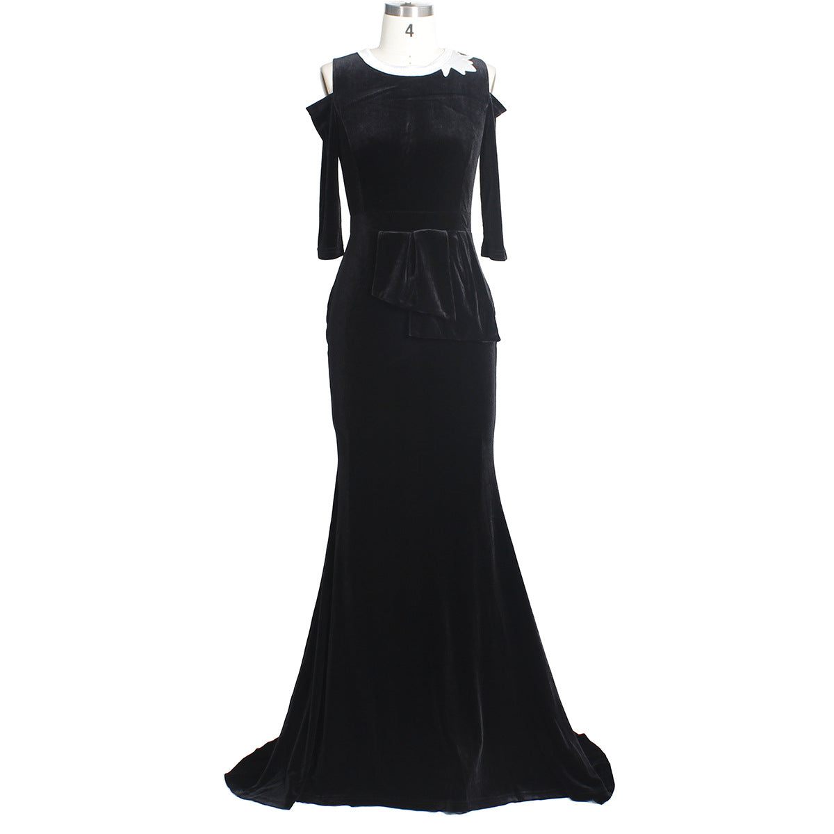 Pure color temperament slim off-shoulder evening dress