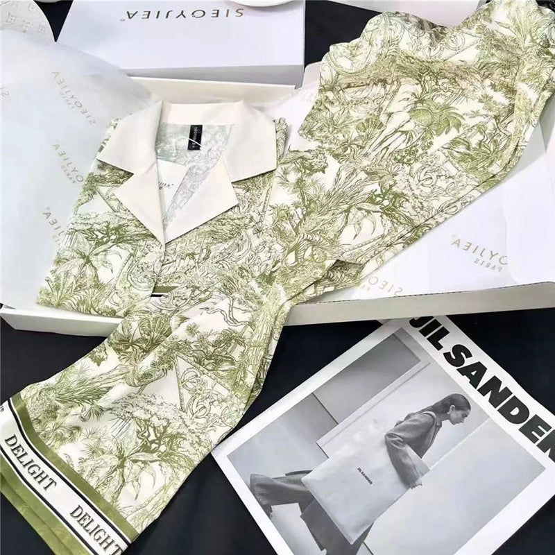 Pajamas women's autumn new long-sleeved cardigan ice and snow silk same style suit ice silk home service